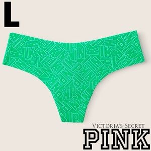 NWOT Victoria’s Secret PINK Seamless Stretch Neon Green Logo Thong LARGE